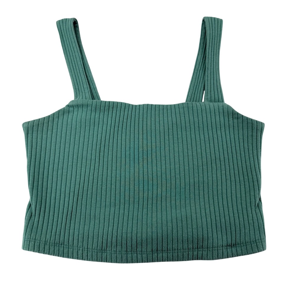 American Eagle Ribbed Knit Crop Tank Top Womens Medium Green Square Neck Y2K